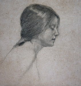 Head of a Young Girl, ca. 1880 (blyant på papir) av John William Waterhouse