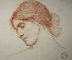 Hodet til en ung jente, til venstre av John William Waterhouse