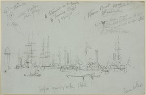 Havnescene (blyant på papir (grå)) av John Wilson Carmichael