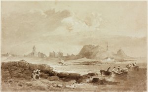Holy Island (blyant og akvarell (sepia) på papir) av John Wilson Carmichael