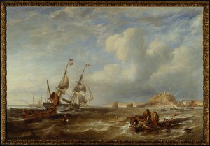 Den 78 tonn tunge Brigantine "The Advocate" utenfor St. Helier, Jersey, 1749 av John Wilson Carmichael