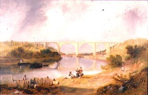 Victoria Bridge over River Wear av John Wilson Carmichael