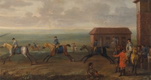 Lord Portmore ser på veddeløpshester på trening på Newmarket Heath av John Wootton