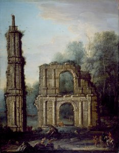 Ruinene av Holdenby Castle, Northamptonshire, ca. 1735-45 (olje på lerret) av John Wootton