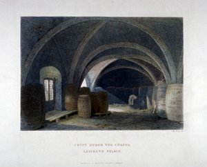 Krypt fylt med fat under kapellet ved Lambeth Palace, London, 1851. av John Wykeham Archer