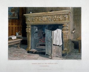 Utsikt over et skorsteinsstykke i Baptist's Head Inn, Clerkenwell, London, 1851