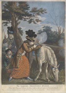 The Ladies Shooting Poney, 1780 (håndfarget mezzotint på vevd papir) av John after Collet