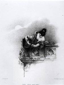 Fanny Kemble (1809-93) som Juliet, Sweet Good Night, gravert av Richard James Lane (1800-72) av John after Hayter