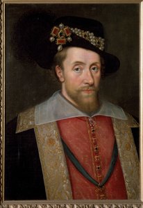 Portrett av James I, konge av England og Irland (James VI, konge av Skottland), ca. 1605 (maleri) av John de (circle of) Critz