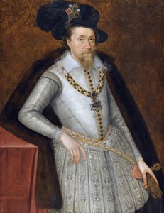 Jacques VI et Ier - Jacques Stuart - Portrett av kong James I av England (1566-1625) av John De Critz (Decritz), den eldste (1551/2-1642), tidlig på 1600-tallet. - Olje på tre