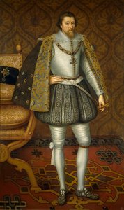 James VI og I av England og Irland - Portrett av kong James I av England (1566-1625) av De Critz (Decritz), John, the Elder (1551/2-1642), ca. 1605 - Olje på lerret