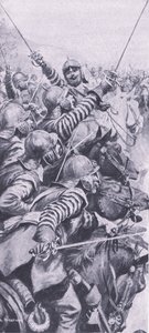 Kavaleriengasjement i slaget ved Edgehill, 23. oktober 1642, illustrasjon fra britiske slag på land og hav, 1915