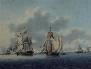 Fregatt og nederlandske fiskebåter utenfor Isle of Wight