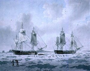 The Ships of Lord Mulgraves Expedition of Discovery innebygd i is i polarområdene av John the Younger Cleveley
