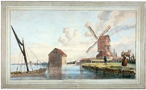 Riverbank utsikt over Wandsworth, London, c1798