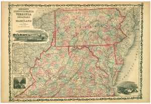 University of Virginia, Dismal Swamp og City of Baltimore. Tallerkener 29-30. Relieff vist av hachures. av Johnson and Browning