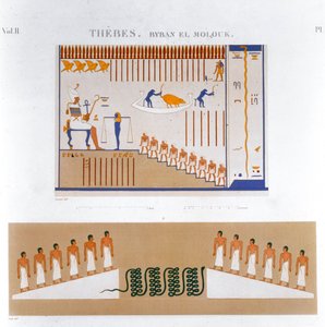 Illustrasjoner av fresker fra Byban el Molouk, Theben, Egypt, 1822 av Jomard