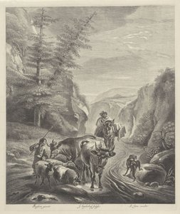 Gjeter med husdyr på en fjellvei