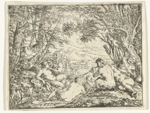 Satyrer og nymfer i en skog