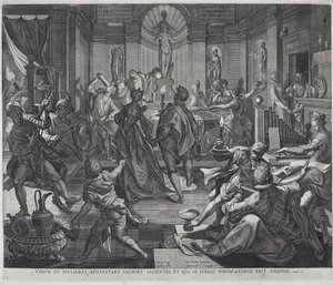 A House of Ill-Fame, gravert av Johannes Sadeler I av Joos or Jodocus van (after) Winghe