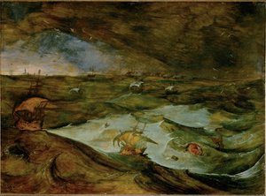 Storm at Sea, tidligere tilskrevet Pieter Bruegel den eldre (maleri på eik)