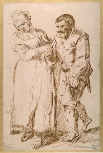 Trinnene til en eldre bonde ledet av sin kone (penn og blekk med kritt på papir) av Joos van (attr. to) Craesbeeck