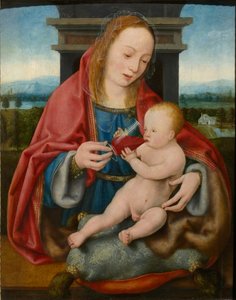 Jomfruen med spedbarnet Kristus drikker vin, ca. 1520.
