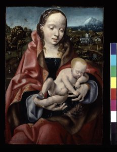 Jomfru og sovende Kristusbarn (olje på tre) av Joos van Cleve