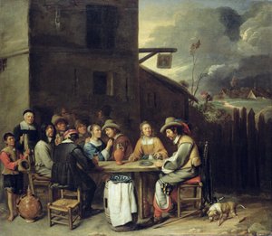 Ledsager karuserer foran en taverna, 1640-50