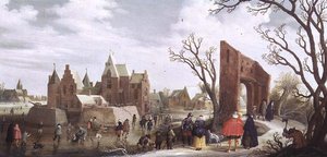Skatere i et vinterlandskap
