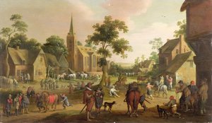 Reisende, tiggere og hestekopere i en landsby