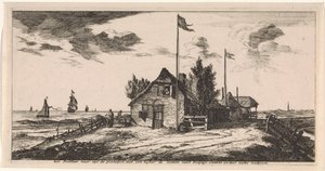 Posthus med postbud på utkikk Postkort (serietittel)