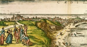 Cadiz, Spania, etsning etter tegning av Joris Hoefnagel