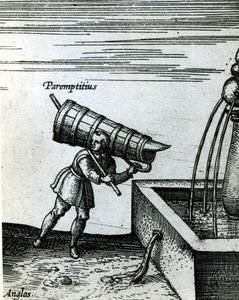 En lærling henter vann fra en fontene (detalj av 105365) av Joris Hoefnagel