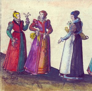 Engelske kvinner fra Elizabethan-tiden, 1598 (håndfarget kobbergravering) av Joris Hoefnagel