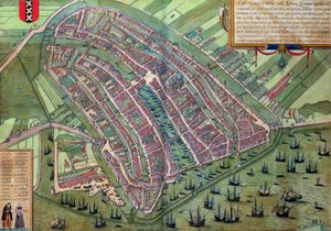 Kart over Amsterdam, fra 'Cities of the World' av Georg Braun (1541-1622) og Frans Hogenburg (1535-90), ca. 1572