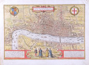Kart over London, fra Civitates Orbis Terrarum, av Georg Braun (1542-1622) og Frans Hogenburg (1635-90), ca. 1572 (se også 51896 og 58543) av Joris Hoefnagel