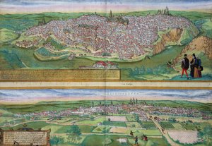 Kart over Toledo og Valladolid, fra 'Civitates Orbis Terrarum' av Georg Braun (1541-1622) og Frans Hogenberg (1535-90), ca. 1572