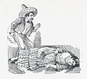 En mann med en pistol stående over en kvinne han nettopp har skutt, ca. 1880-1910., ca. 1880-1910. av José Guadalupe Posada
