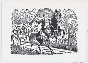 En revolusjonær soldat til hest med en rifle Heraclio Bernal, ca. 1880-1910., ca. 1880-1910. av José Guadalupe Posada