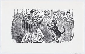 En kvinne som danser med en katt i dress, ca. 1880-1910., ca. 1880-1910.