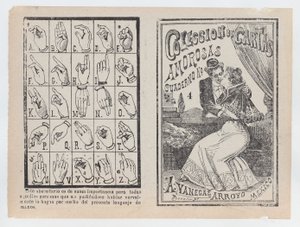Omslag til 'Samling av amorøse brevnotatbok nr. 4', et par som omfavner og kysser..., ca. 1900. av José Guadalupe Posada
