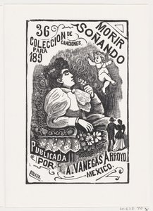 Profil av en kvinne som sitter i en stol med hodet bakover og holder en blomst, il..., ca. 1890. av José Guadalupe Posada