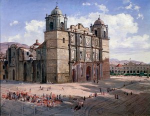 Utsikt over katedralen i Oaxaca, Mexico (maleri