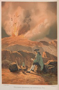 Lazzaro Spallanzani observerer utbruddet av Etna. Fra: Vitenskap og dens menn, 1879.