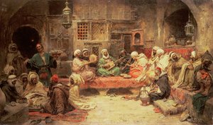 Arabere som lager musikk i et interiør