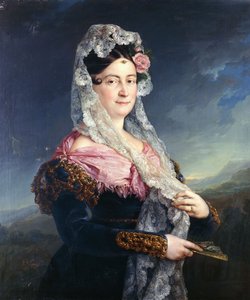 Portrett av Dona Maria de los Dolores Gomez de las Casas e Ibarrondo, stående trekvart lengde, av Jose Camaron