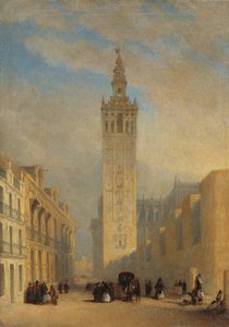 Giralda sett fra Calle Placentines - Dominguez Becquer, Jose (1805-1841) - ca 1836 - Olje på lerret - 57,4x40,2 - Museo Carmen Thyssen, Malaga av José Domínguez Bécquer