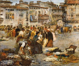 Et marked i Granada (olje på lerret) av Jose Fernandez Alvarado