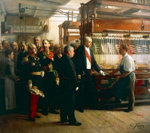 Den franske republikkens president Felix Faure besøker båndprodusentens verksted i Saint Etienne, 30. mai